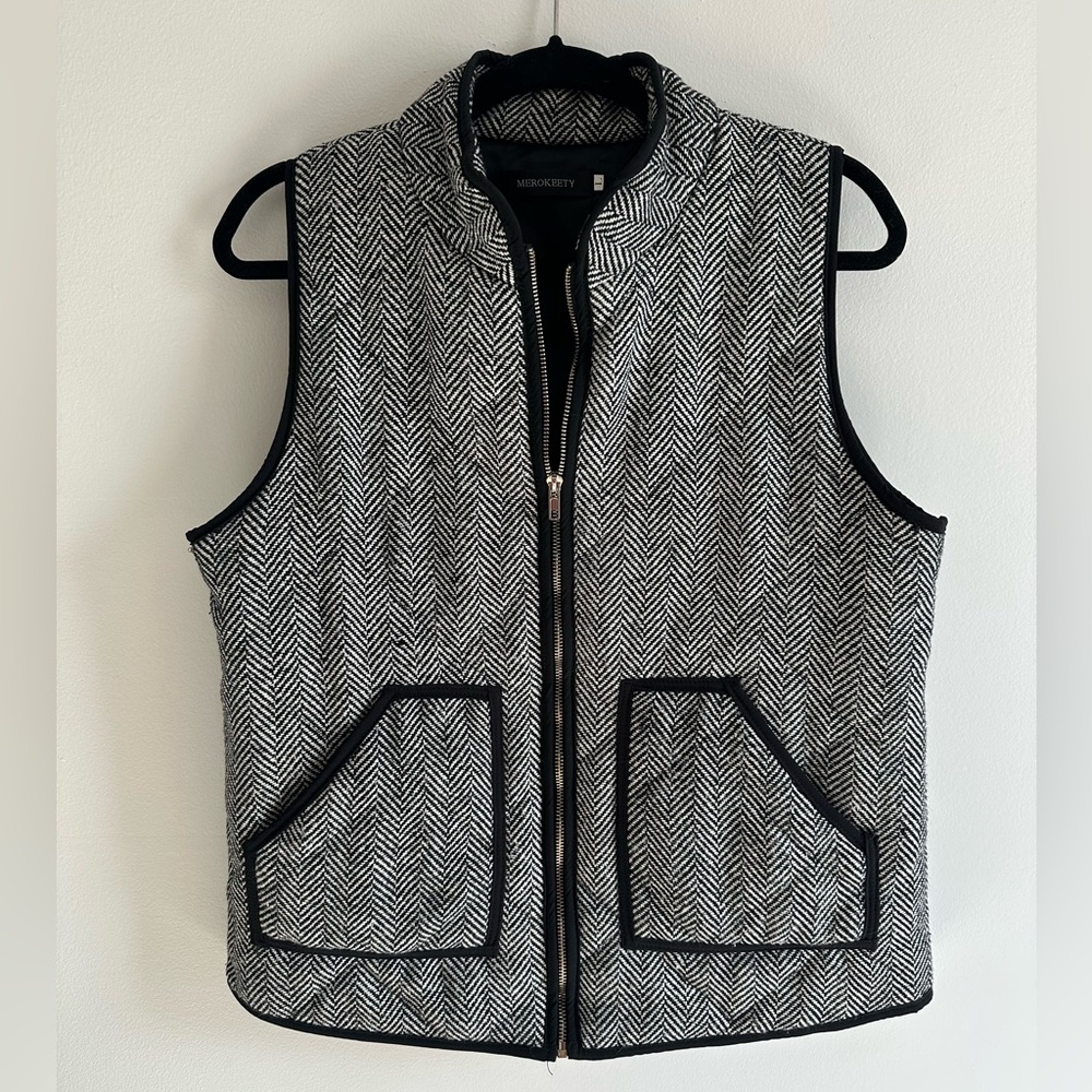 Black and White Herringbone Quilted Vest